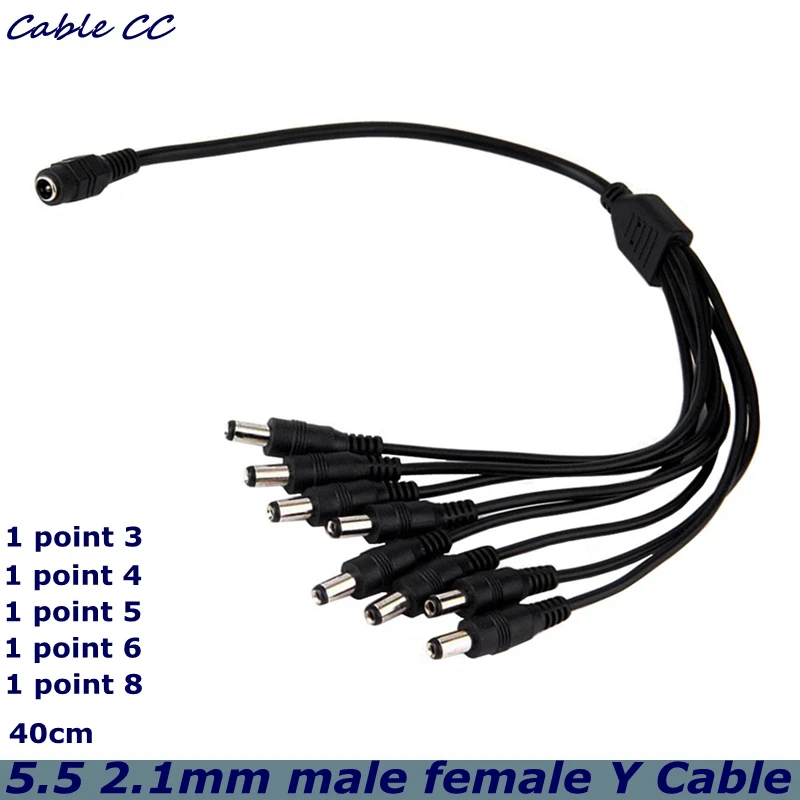 

40cm DC5.5 2.1mm Power Distributor 1 Female to 3 4 5 6 8 Male Cable for CCTV Surveillance Camera and LED Strip