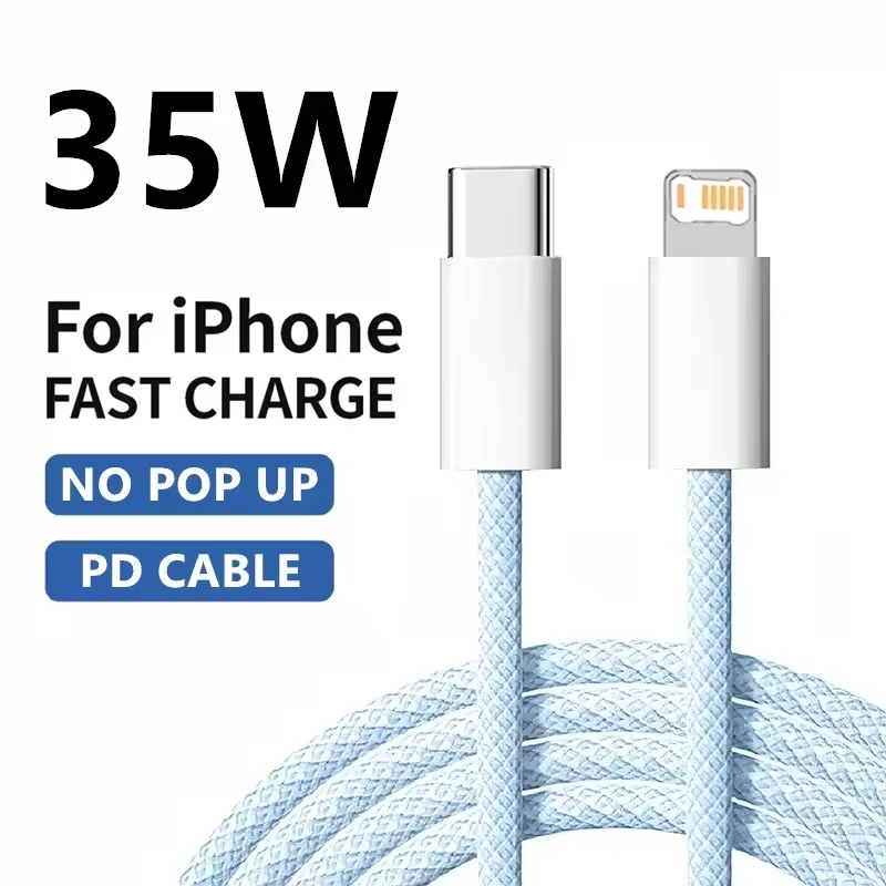 1m 2m Cable Trenzado PD 35W Carga Rápida para iPhone 13 14 Pro Max 11 12 mini X XR XS Max 7 8 Plus Carga Rápida USB-C Datos 5