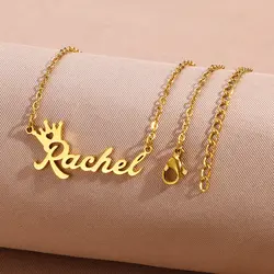 Custom Heart Queen Crown Name Necklace Women Girl Jewelry Stainless Steel Personalized Nameplate Pendant Necklace Best Gifts