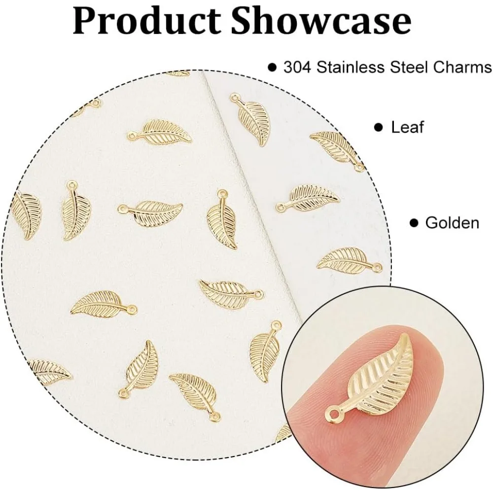 60pcs Leaf Golden Charms Stainless Steel Pendants Metal Leaf Charms Pendants for DIY Jewelry making kit