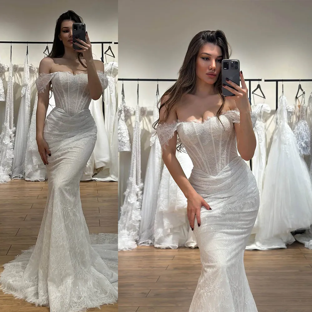 

Elegant Off The Shoulder Scoop Neckline Full Lace Sheath/Mermaid Wedding Dresses Custom Made 2026 Vestido De Noival