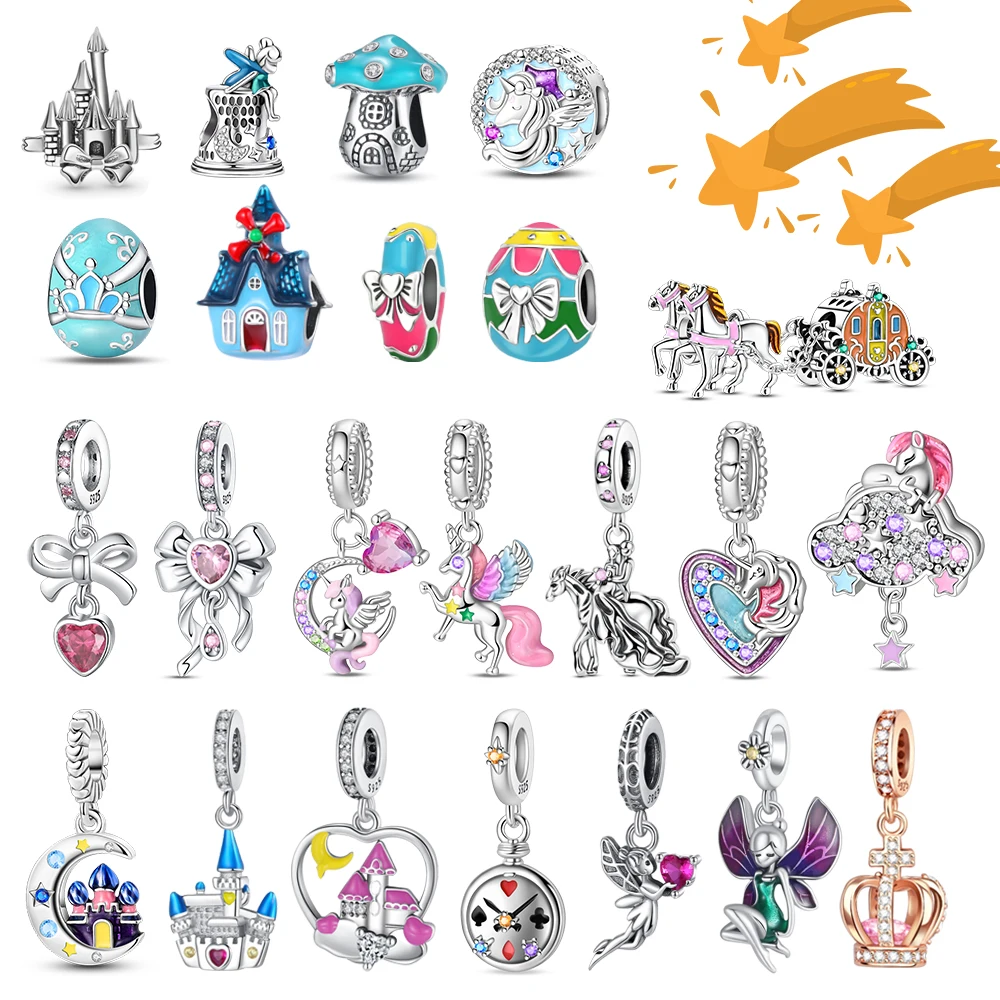 Interesting 925 Sterling SilverFantasy Castle Unicorn Fairy Tale World Pendant Fit DIY Bracelet Necklace Classic Birthday Gift