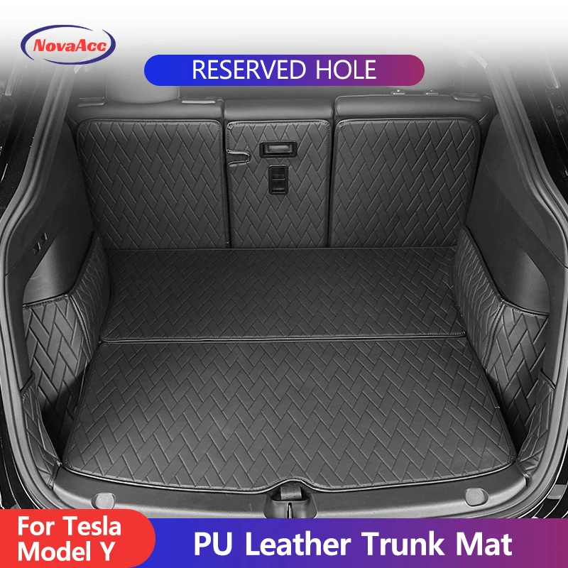 Leather Trunk Mat For Tesla Model Y 2017-2023 Custom Fit Water Proof Four Seasons Full Coverage Protection Car Accessories