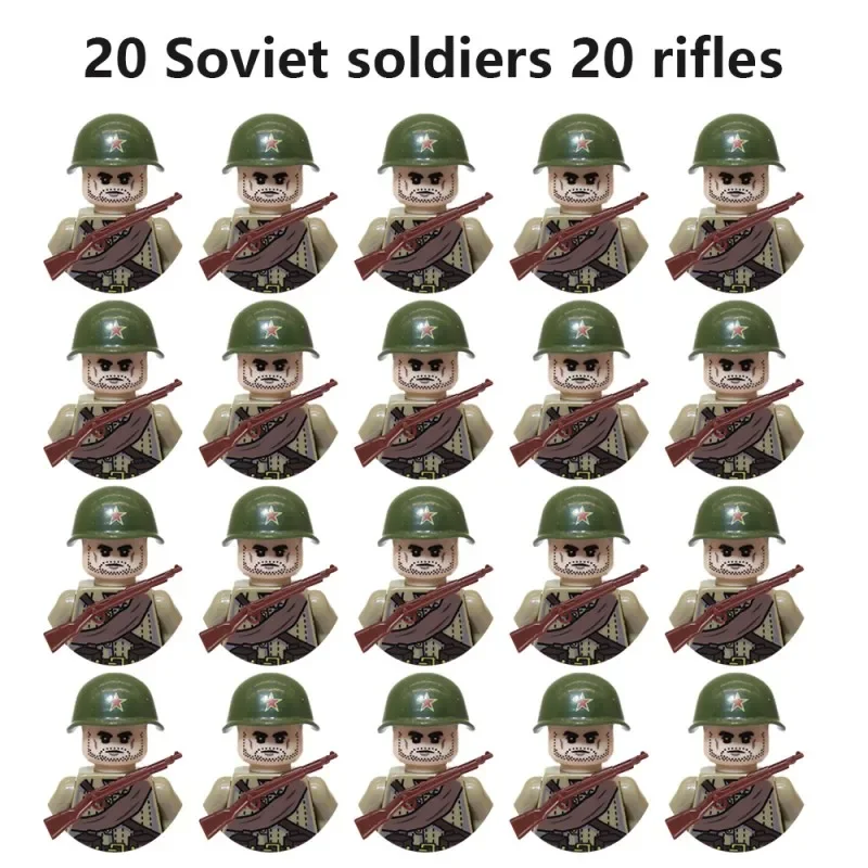 20Pcs/Set WW2 Military Soldier Array Soviet US UK France Japan Canada Italy China Building Blocks Action Figure Bricks Kids Toy