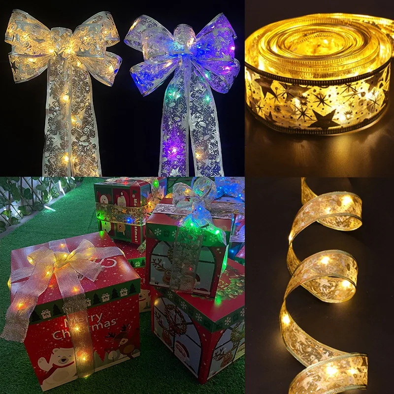 Kerstversiering, Led Licht Linten, Boom Ornamenten, Gift Box Strikken Kleurrijke Kanten Knopen, Glitter Kransen, Thuis, 2023, Nieuw Jaar,