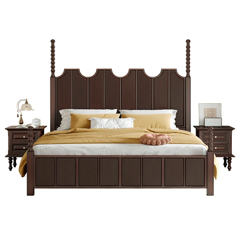 Personalizable Letto francese en legno leggero lusso retro camera da letto di design moda letto principessa matrimonio