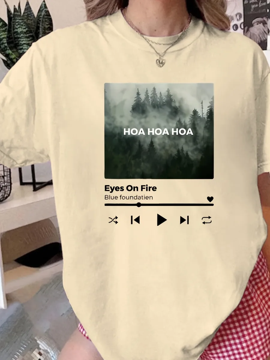 Interesting HOA HOA Lyrics Printed T-shirt Women's T-shirt Summer New Style Unisex High Street T-shirt