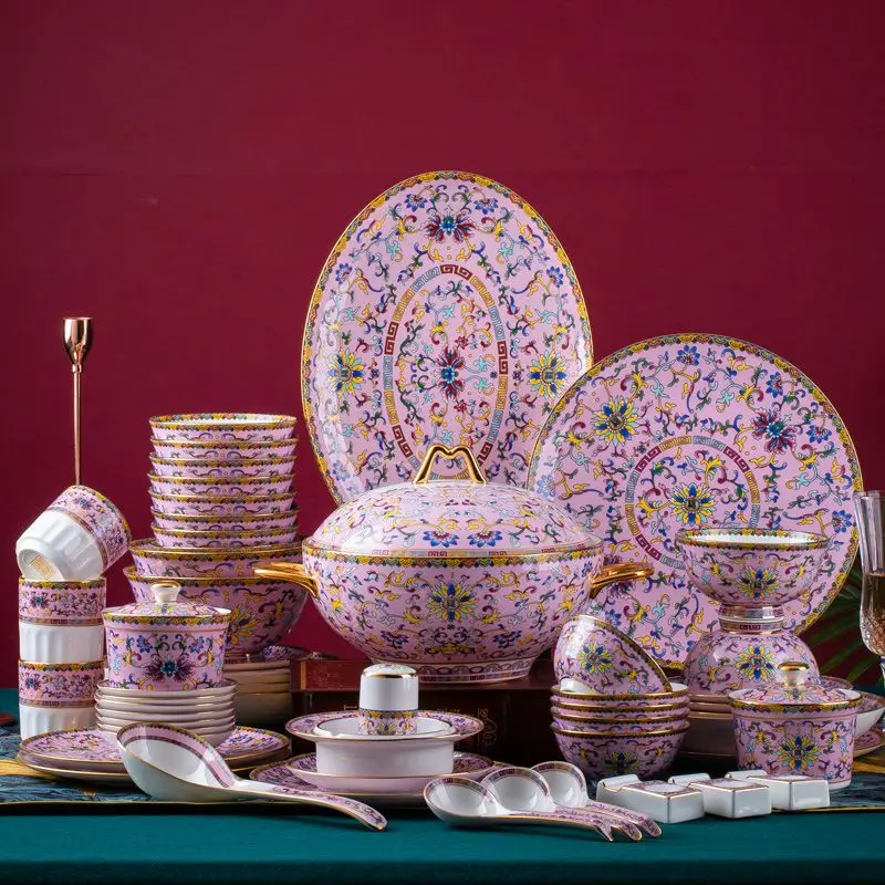 

Household bone china bowls and dishes set combination Phnom Penh high-end ceramic tableware
