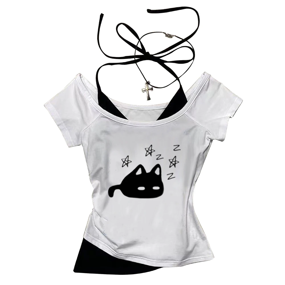 Omori cropped top teen japan dollette summer harajuku korean fashion shirt anime kawaii funny scene  2000s