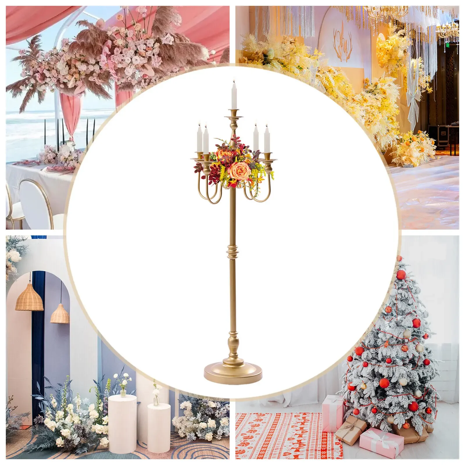 

50" Antique Gold Candelabra – 5-Arm Wedding Floor Candle Stand & Centerpiece