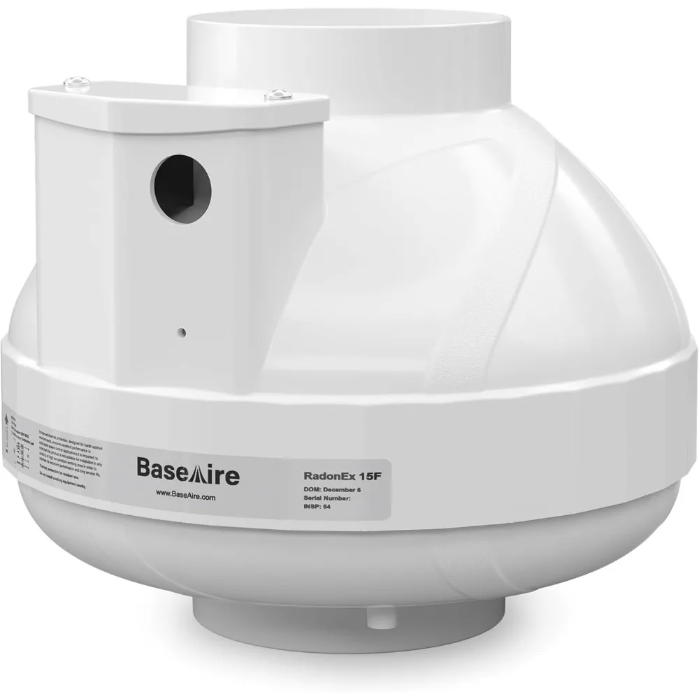 

BaseAire 4-дюймовый вентилятор с радіоном 237 куб. футов в минуту, тихая энергоэффективная система радіонов, радиосвязь 15F или применение на плитах