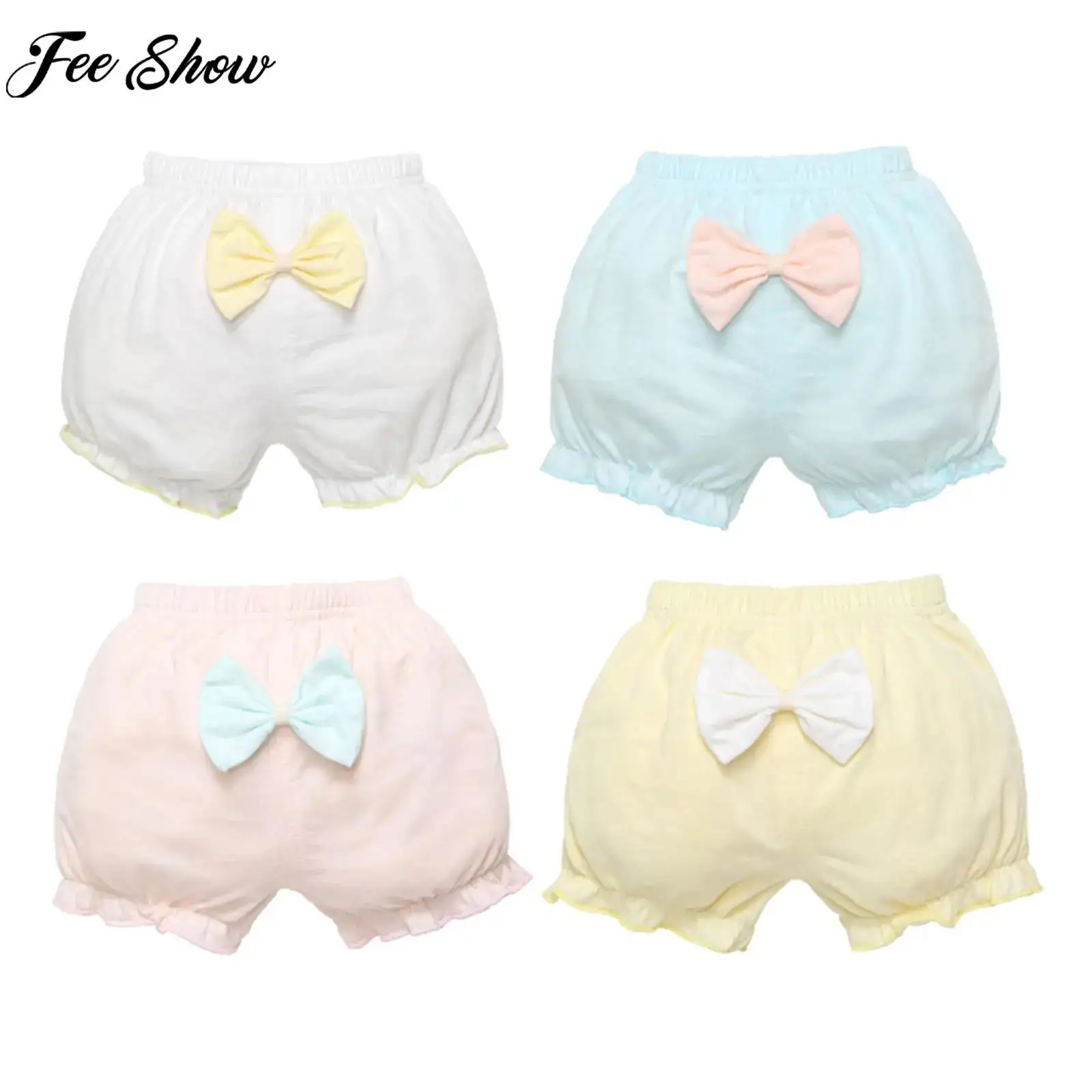 

Toddler Girls Training Underpants 4Pcs Set Ruffle Briefs Washable Reusable Diaper Cover Baby Bow Underwear Bread Pants Shorts