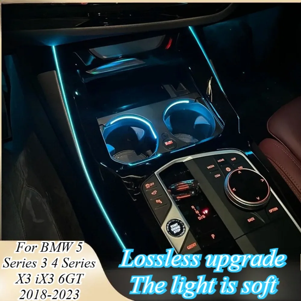

For BMW 5 Series 3 4 Series X3 iX3 6GT 2018-2023 Cup Holder LED Ambient Light Sync Smart RGB Color Changing Car Accessories Part