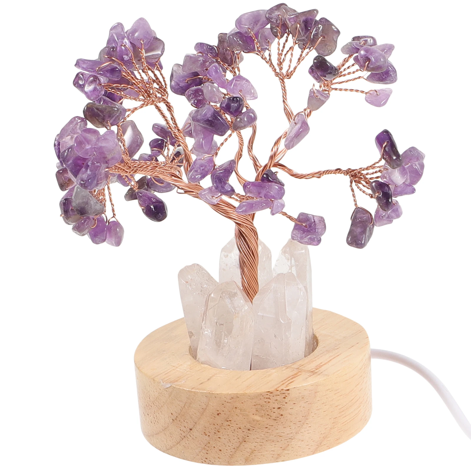 小さなアメジストツリーナイトライトクリスタル装飾ランプ寝室リビングルームデスク用暖かい雰囲気の光アメジストツリーナイトライト