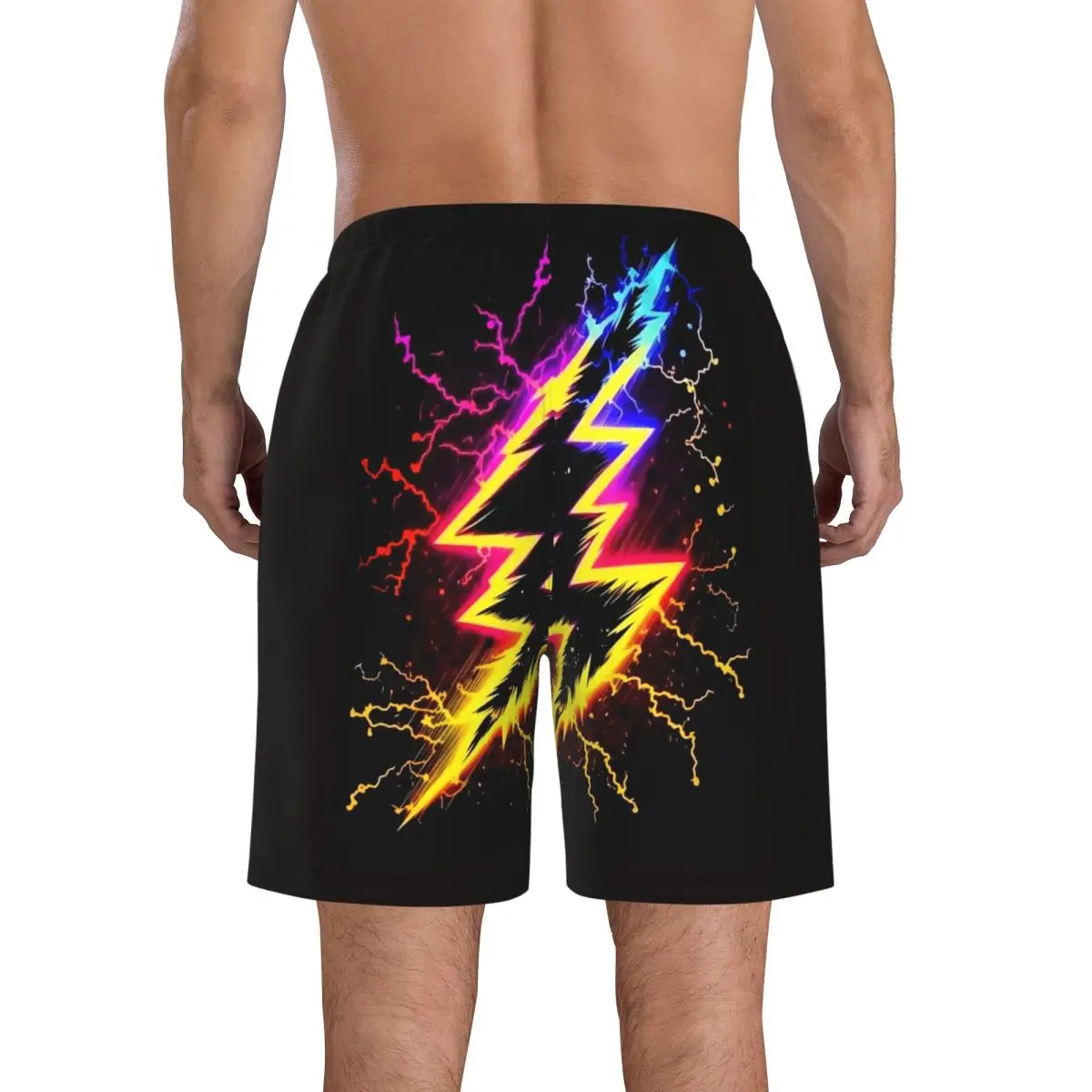 Shorts de praia padrão impresso masculino, mancha de tinta arco-íris, respingos de tinta colorida a óleo, transporte da gota