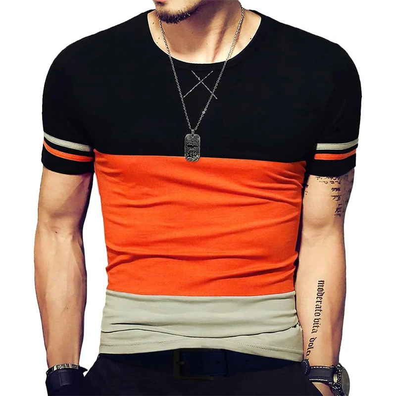 Sommer Neue Mode männer T Shirt Casual Patchwork Kurzarm T Shirts Männer Street Hip Hop Top Tees 5XL