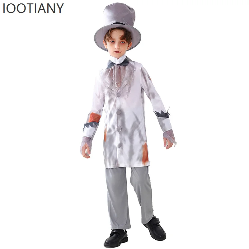 

Children's Role Play Gray Vampire Zombie Boy Role Play Zombie Performance Costume Halloween Carnival Party Zombie Uniform Suit