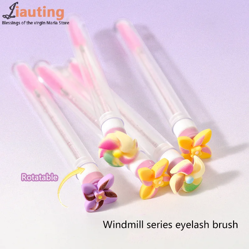 1Pcs Rotatable Windmill Reusable Eyelash Brush Tube Plastic Portable Mini Lash Comb Container Glitter Mascara Wand Makeup Tool