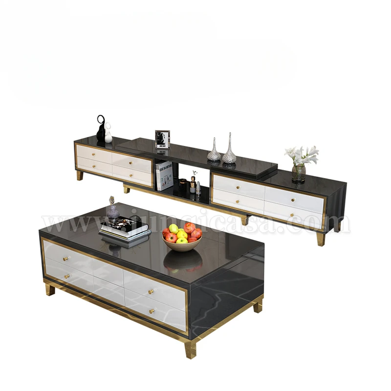 Living room furniture, golden leg TV cabinet, coffee table set, modern