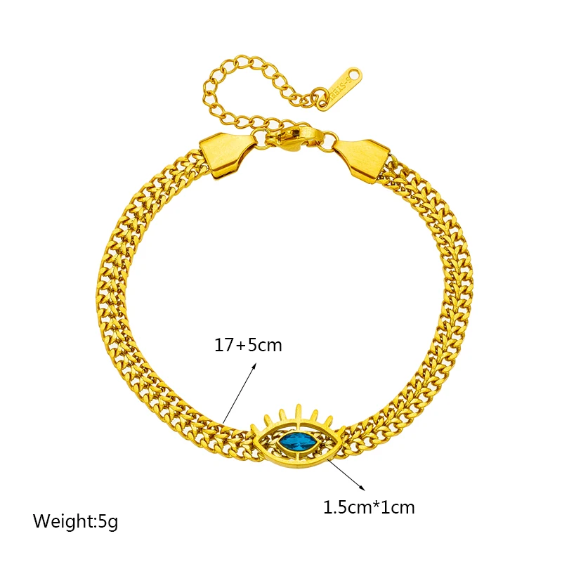 DIEYURO 316L Stainless Steel Blue Zircon Eye Shape Bracelet For Women New Vintage Girls Thick Chain Wrist Jewelry Birthday Gifts