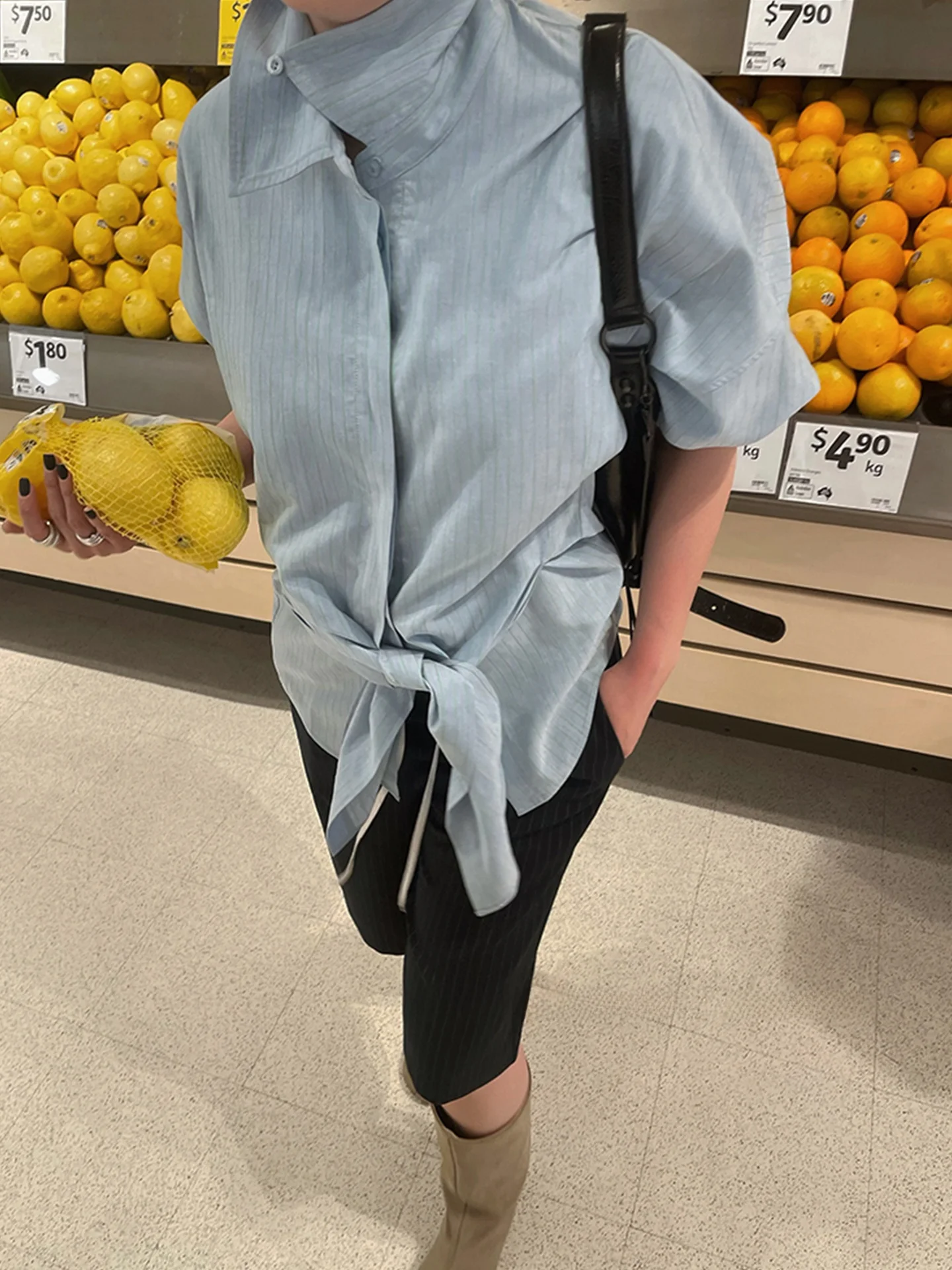 

Pink Blue Striped Long Sve Women's irt Versatile Straight Cut Spring 2026 Breathable Comfortable Faionable