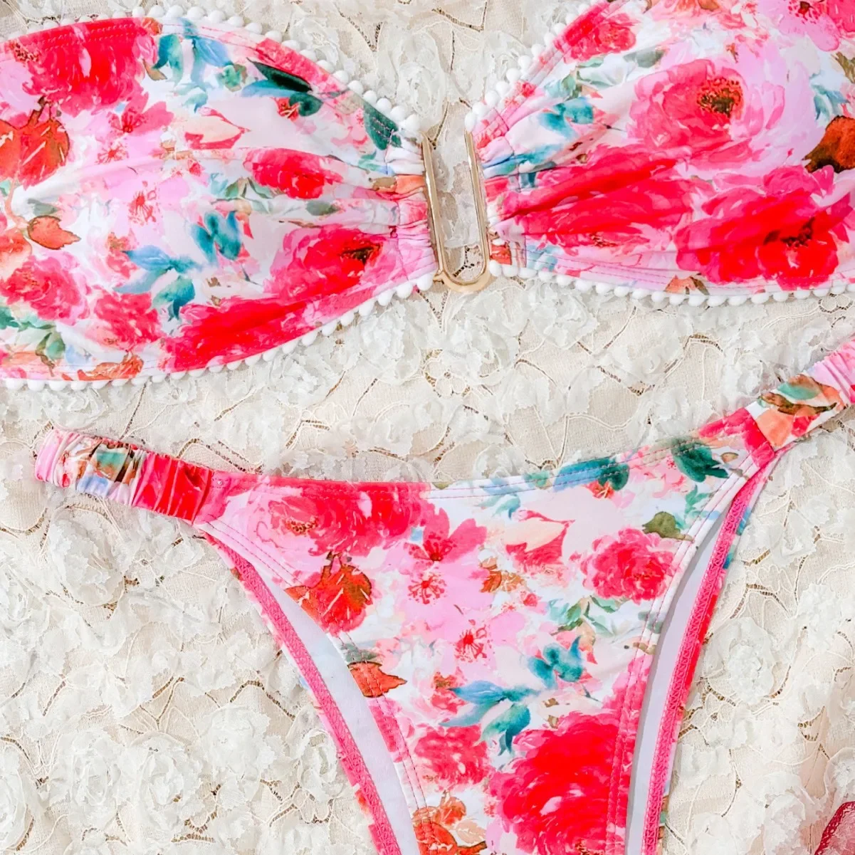 Neue Frauen Sexy Bandeau Bikini Set Micro Badeanzüge Bademode Tanga Badeanzug Zwei Stücke Schwimmen Anzug Bademode Biquini Blume