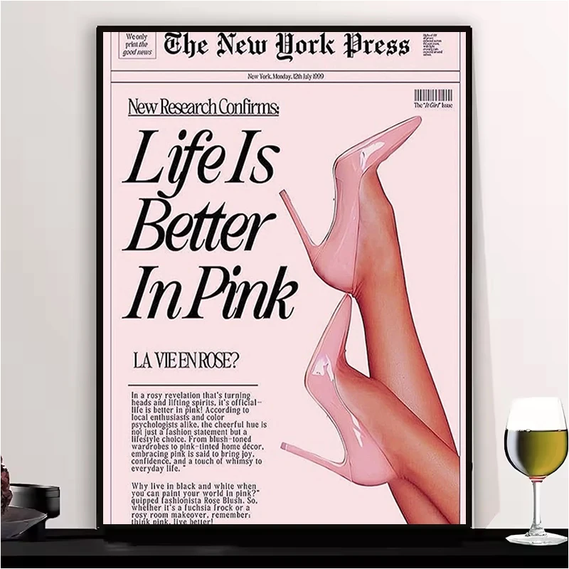 

Life is Better in Pink Poster Canvas Painting Vintage Aesthetic Wall Art for Living Room Home Office Bedroom Decor
