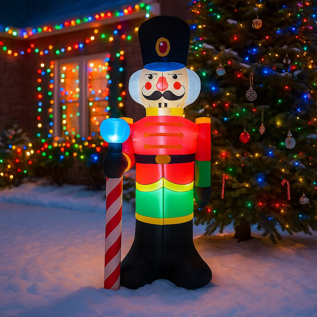2.4M/7.8FT Inflatable Christmas Nutcracker Soldier Candy Cane LED Lights Home Decorations Toys Yard Xmas Holiday Decor Supplies