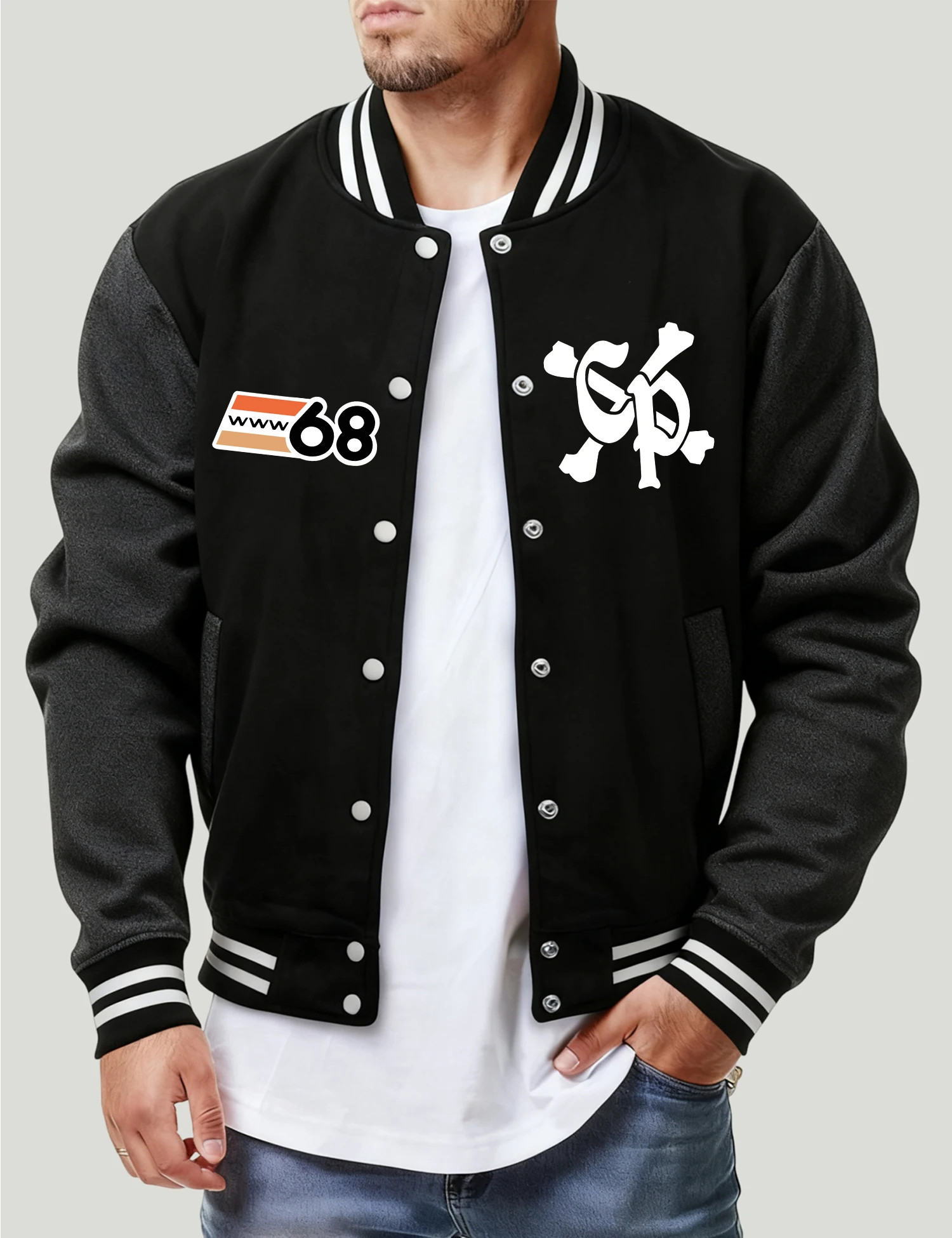 

Icon 68 Art Letter C P Бейсбольный трикотаж с принтом Мужская повседневная уличная куртка Модная флисовая одежда унисекс Осенняя теплая одежда