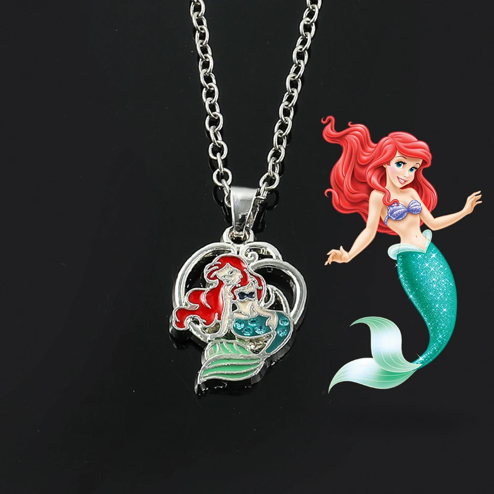 Cartoon Anime The Little Mermaid Pendant Necklace Kawaii Ariel Silver Colour Necklace for Women Jewelry Accessories Toy Gift