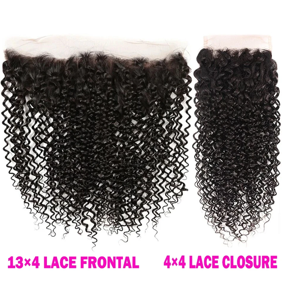 13x4 Kinky Curly Lace Frontal Pre Plucked With Baby Hair Transparent 4x4 Closure Remy Human Hair For Women