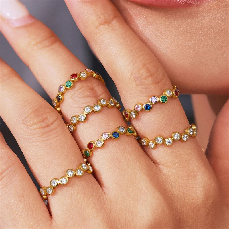 

Ourfuno Delicate Cubic Zirconia Stainless Steel Rings For Women Elegant Party Wedding Rings Simple Fashion Jewelry Birthday Gift