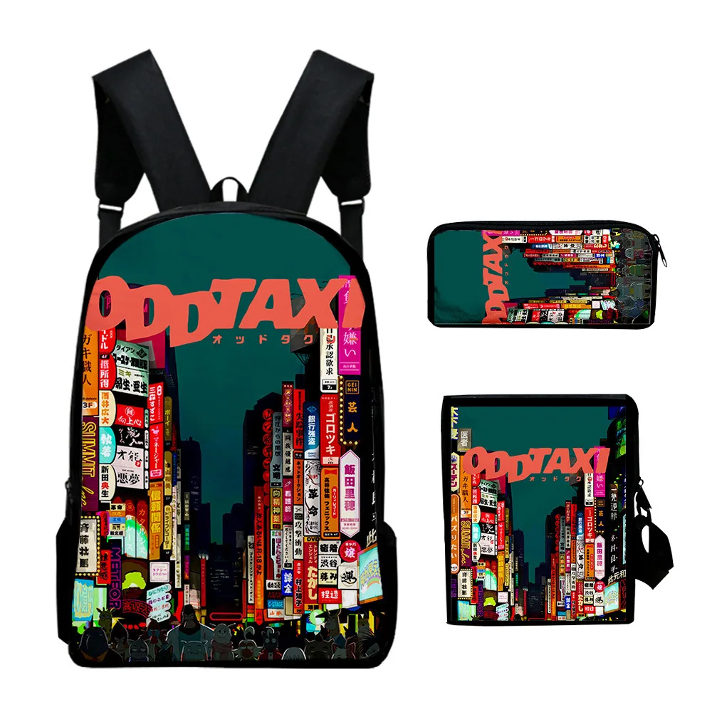 Harajuku Youthful Peculiar ODDTaxi 3D Print 3pcs/Set Student Travel bags Laptop Daypack Backpack Shoulder Bag Pencil Case