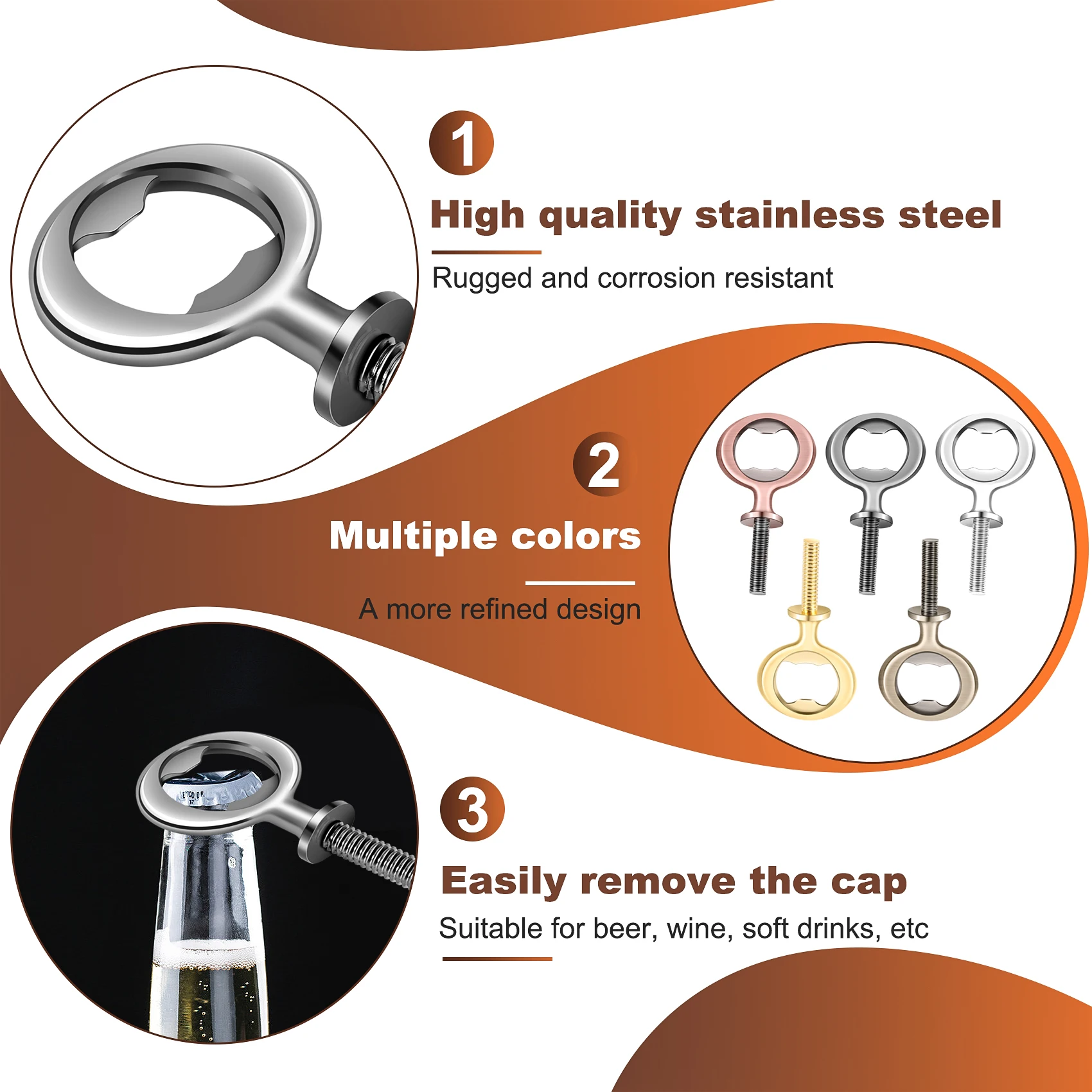 AEE8-10Pcs Metal Bottle Opener Blanks Stainless Steel Bottle Opener Inserts Kit Threaded Beer Opener Hardware