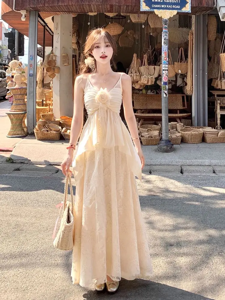 

Womens Two Peice Sets Summer New High-end Elegant Style Designed Niche Temperature Lace Spliced Skirt and Sleeveless Top