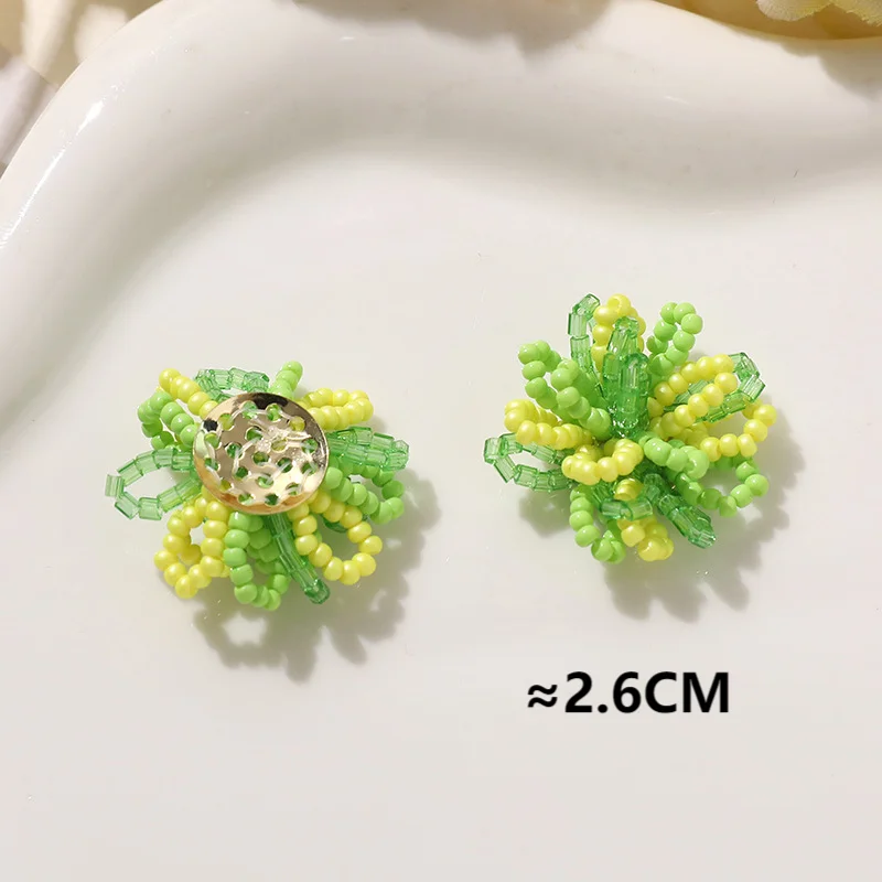Green Glass Beads Handmade Cluster Flower Button 5pcs Wholesale DIY Sewing Beaded Embellishment for Decoration Accessory