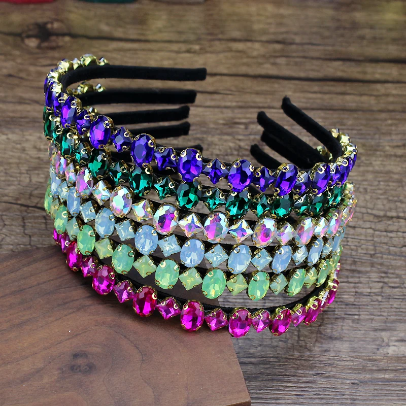 handmade sparkly pink green crystals luxury hairbands diamante hair jewelry rhinestone headbands for fashion women girls