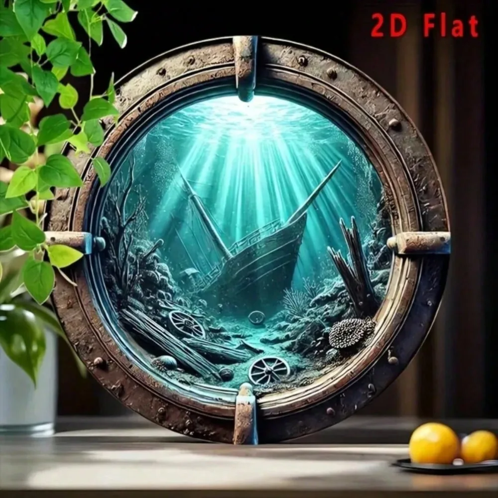 NauticalDecor Rustic Metal Porthole Wall Art Vintage Underwater Exploration Decor Aluminum Home Indoor Outdoor Decor