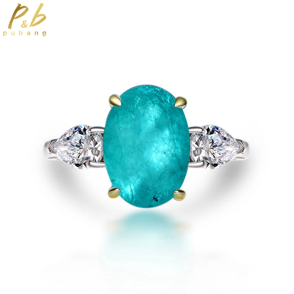 

PuBang Fine Jewelry 925 Sterling Silver Paraiba Diamond Ring Oval Gem Created Moissanite for Women Engagement Gift Drop Shipping