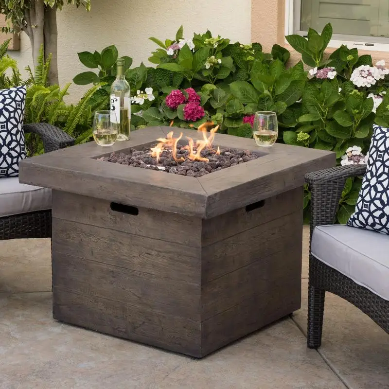 

32'' Wood Square Fire Pit, MGO, Brown, 40,000 BTU, Outdoor Heating Solution, Perfect for Patios, Backyard Gatherings, Durable &