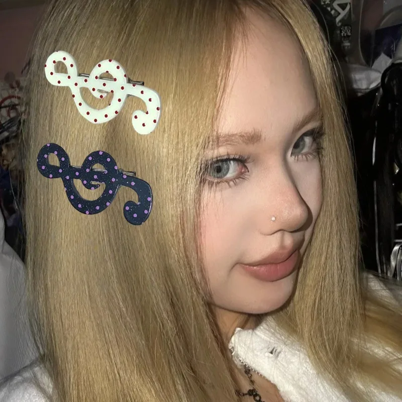 

1/5 шт. Заколка для волос в стиле Y2K Harajuku с музыкальной нотой, зажим для боковых прядей, милая заколка-зажим для девочек, модный аксессуар для волос для женщин