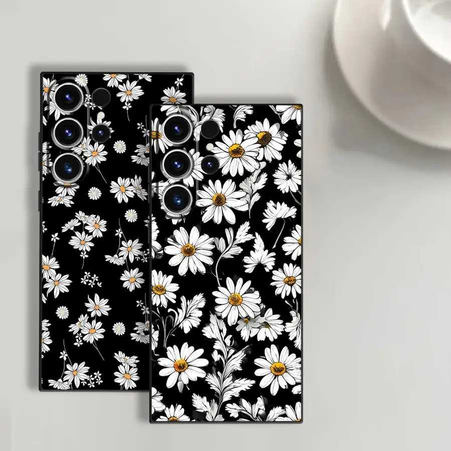 Case for Samsung Galaxy S26 Ultra S20 Ultra S23 S10 S9 Note 20 8 9 10 S24 S25 Plus S21 FE Funda Phone Cover Monochrome Daisy