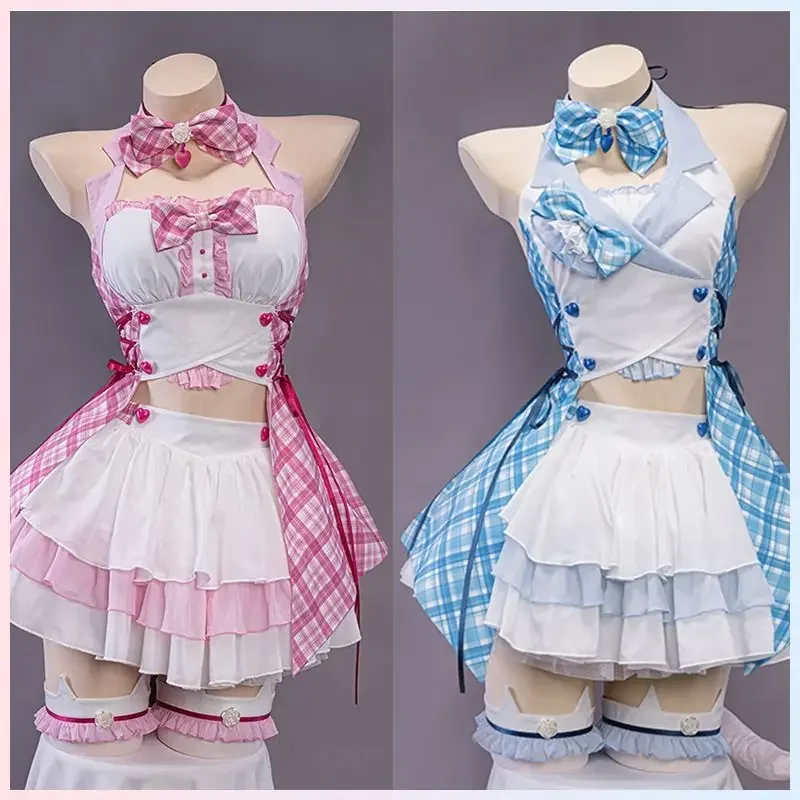 Juego Cosplay vestido traje Sexy disfraz de gato con cola de gato conjunto de Anime lindo juego Cosplay Chocolate y vainilla traje de sirvienta conjunto de servicio