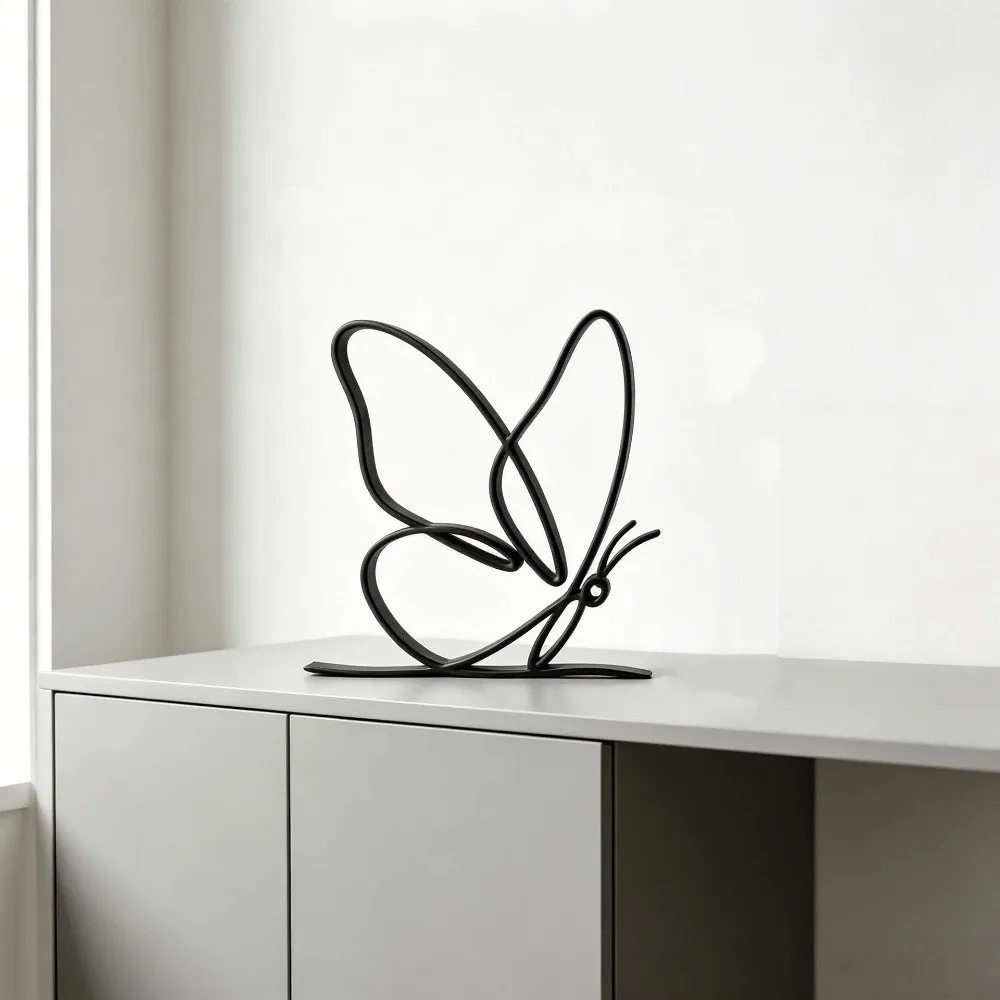 Minimalist Line Art Butterfly Tabletop Sculpture 3D Printed Plastic Hollow Line Butterfly Decor Uninterrupted Modern