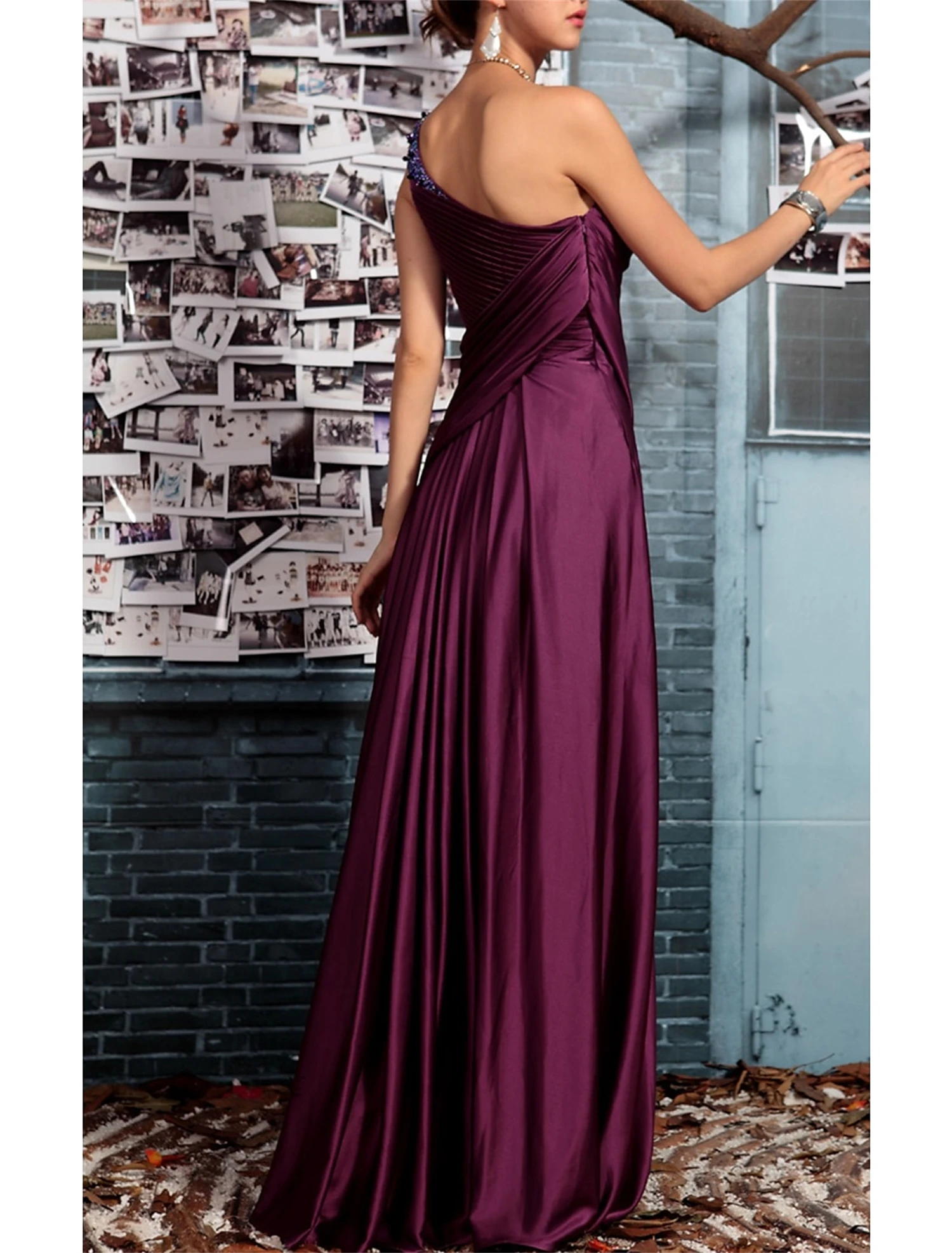 Vestidos cetim roxo Aileen para mulheres, ombro inclinado, vestidos de baile, vestido de noite formal, Liquidação, luxo, 2024, à venda