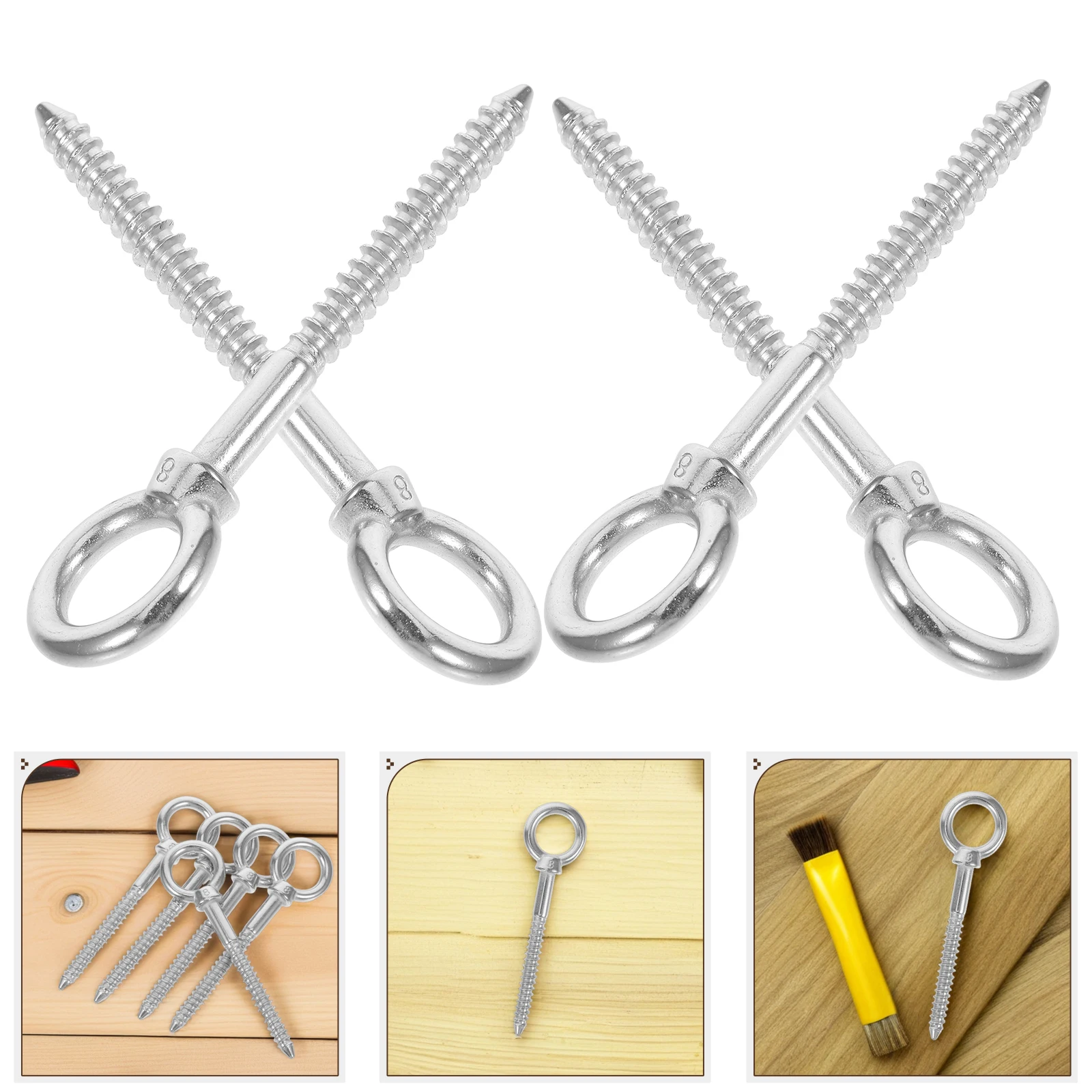 5 Pcs Stainless Steel Rings Hammock Ceiling Hooks Self-tapping Screw Eye Screws