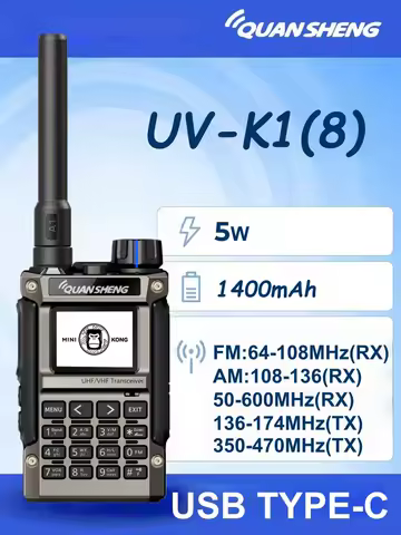 2026 New Quansheng Uv-K1(8) Walkie Talkie 1400Mah Air Band Type-C Charging Compatible Wireless Set Baofeng Uv-5R Two-Way Radio