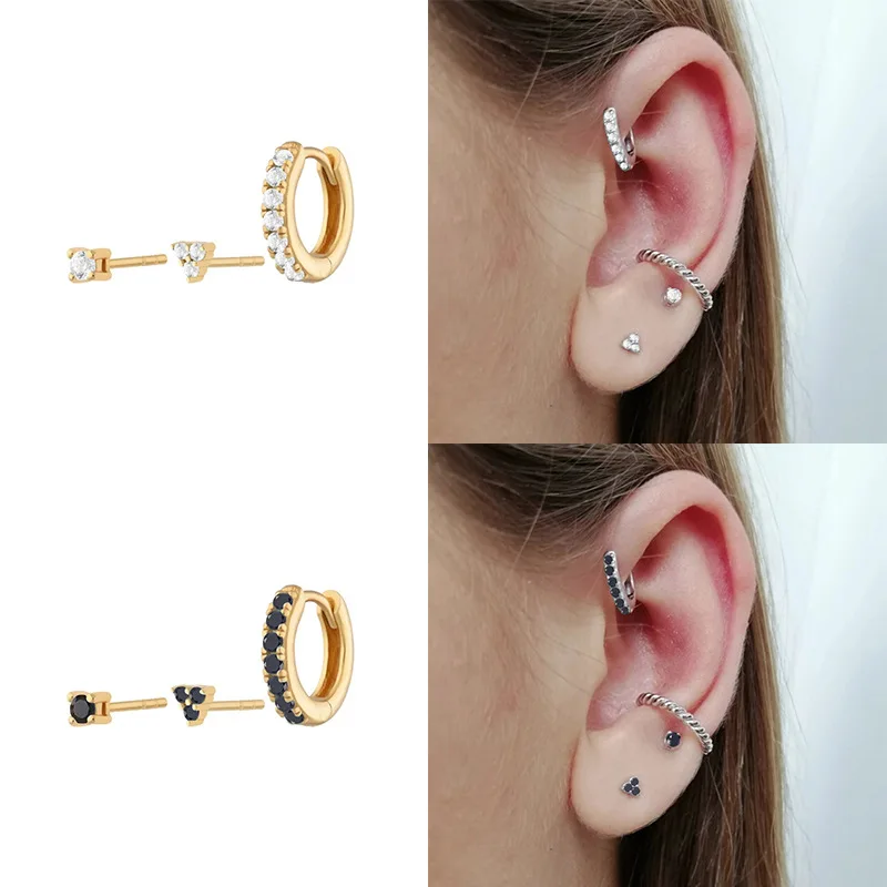 Metiseko-Conjunto de pendientes de aro de Plata de Ley 925, 3 uds., circonita cúbica colorida, moda apilable para mujer