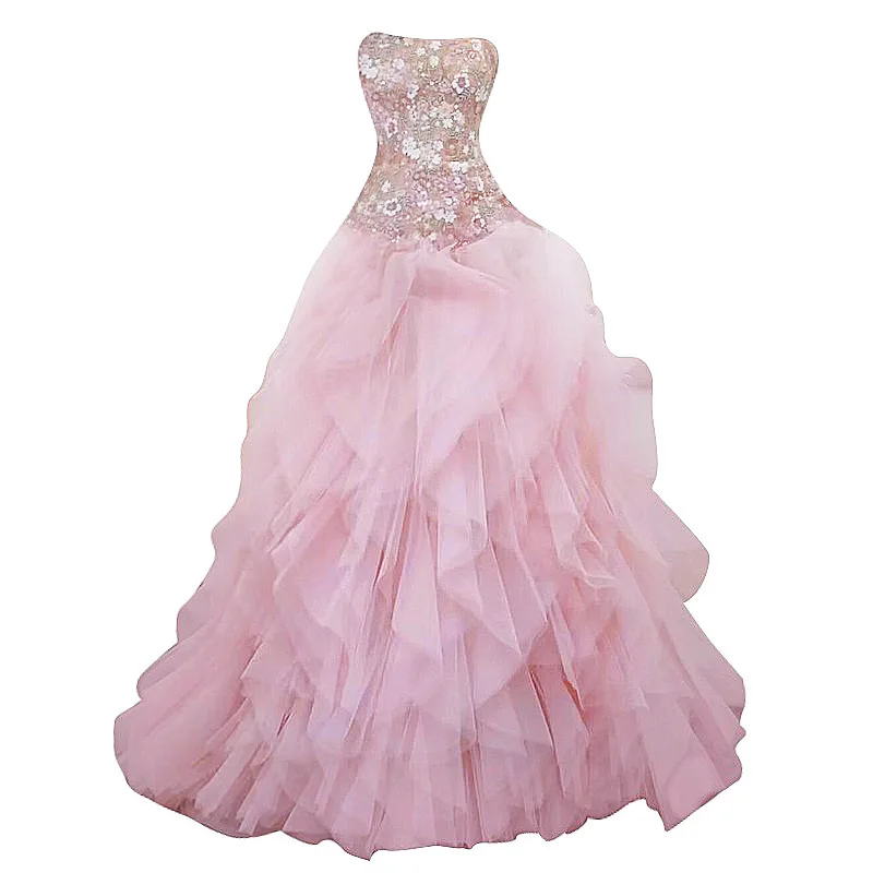 Vestido de noite romântico rosa, elegante, estampado floral, sem alças, slim, vestidos de noiva, princesa, bolo, vestido de baile, quinceanera