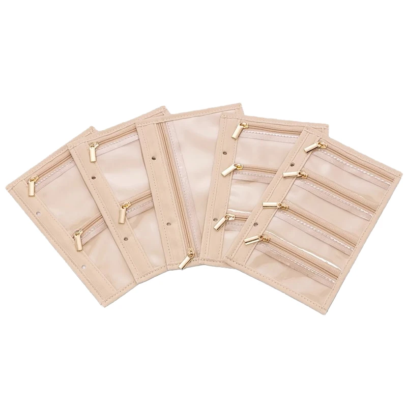 

PU Leather Jewelry Storage Book Zipper Clear Pockets Jewelry Packaging Box Necklace Binder Storage Display Product For Women